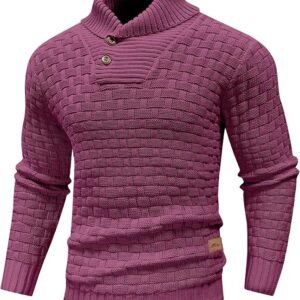 Mens Casual Pullover Fall Winter Turtleneck Cable Knit v Neck Fisherman Waffle Sweater